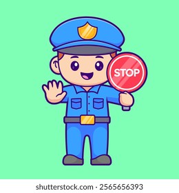 Cute Policeman Traffic Cartoon Vector Icon Illustration. People 
Profession Icon Concept Isolated Premium Vector. Flat 
Cartoon Style 