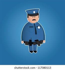 Cute policeman vector character with duty belt on blue background (border and background can be easily removed)