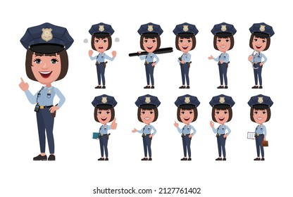 Una mujer de policía con poses diferentes