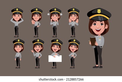 Cute policewoman with different poses