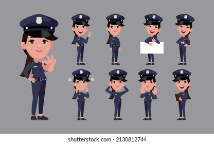 Cute policewoman with different poses