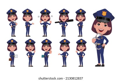 Cute policewoman with different poses