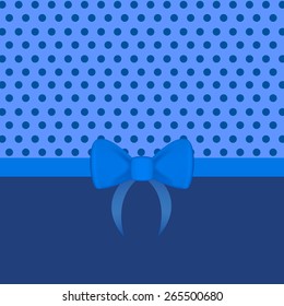 Cute polka dot background with bow in blue tones- Illustration