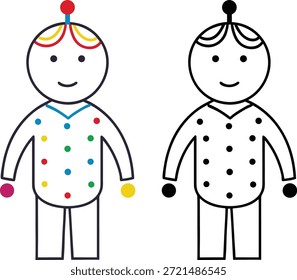 Ilustración linda del carácter del niño del lunar   Colorido y monocromo iconos de dibujos animados