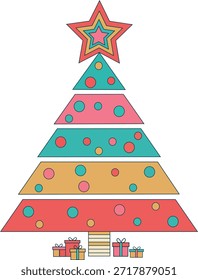 Lindo árbol de Navidad de lunares con regalos Ilustración vectorial