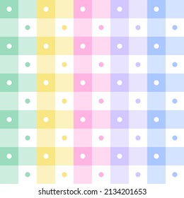 Cute Polka Dot Circle Geometric Sweet Element Rainbow Purple Blue Green Yellow Orange Pink Checkered Gingham Pattern Cartoon Illustration, Mat, Fabric, Textile, Scarf, Wrapping Paper