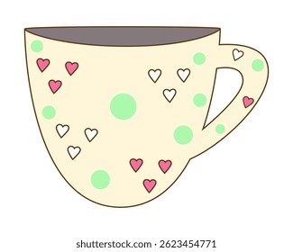 Cute polka dot cup with hearts and pastel colors.