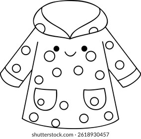 A Cute polka dot raincoat design with smiling face and pockets, perfect for kids