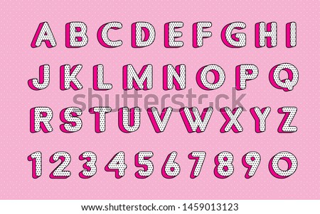 Cute polka dots 3D english alphabet letters set.  Vector LOL doll surprise style. Happy birthday alphabet with hot pink shadow. Stock photo © 