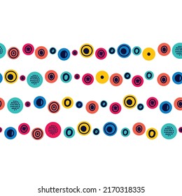 Cute polka dots. Abstract seamless horizontal border.  Can be used in textile industry, paper, background, scrapbooking.
