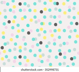 Cute polka dots with green yellow purple and black pattern design seamless background wallpaper. Vector image