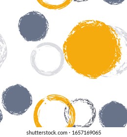 Cute Polka Dots. Vector Endless Repeat Print. Color Illustration. White Abstract Background With Watercolor Fall Chaotic Shapes. Trend Artistic Textile. Chalk Brush Rounds, Confetti.
