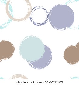 Cute Polka Dots. Vector Endless Repeat Print. Bright Decor. White Abstract Background With Watercolor Fall Chaotic Shapes. Simple Soft Textile. Chalk Brush Rounds, Confetti.
