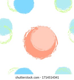 Cute Polka Dots. Vector Endless Repeat Print. Bright Design. White Abstract Background With Watercolor Fall Chaotic Shapes. Trend Artistic Surface. Chalk Brush Rounds, Confetti.

