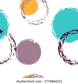 Cute puntos de polka. Impresión repetida sin vectores. Patrón Vivid Dotted. Fondo De Resumen Blanco Con Color De Agua Cae Formas Caóticas. Textil Verano Retro. Rodamientos De Cepillo De Charla, Confetti.
