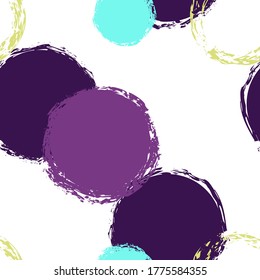Cute Polka Dots. Vector Endless Repeat Print. Vivid Illustration. White Abstract Background With Watercolor Fall Chaotic Shapes. Simple Retro Packaging. Chalk Brush Rounds, Confetti.
