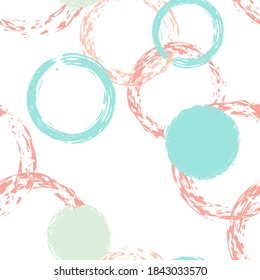 Cute Polka Dots. Vector Endless Repeat Print. Color Ornament. White Abstract Background With Watercolor Fall Chaotic Shapes. Summer Soft Fabric. Chalk Brush Rounds, Confetti.
