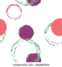 Cute Polka Dots. Vector Endless Repeat Print. Colorful Ornament. White Abstract Background With Watercolor Fall Chaotic Shapes. Modern Artistic Giftwrap. Chalk Brush Rounds, Confetti.
