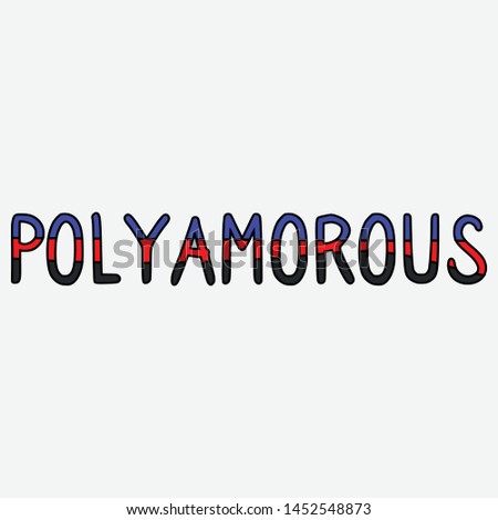 Cute poly amorous typography cartoon vector illustration motif set. Hand drawn isolated LGBTQ pride elements clipart for relationship blog, text graphic, gender web buttons.