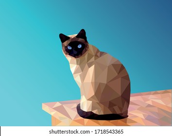Cute polygon cat seating on table on looking right into your soul.