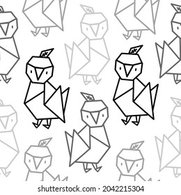 Cute polygonal bird character. Seamless pattern with hand drawn vector illustrations