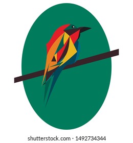 Cute polygonal bird vector cartoon illustration. Wild zoo animal icon. Adorable bird isolated on white. Forest fauna childish character. Simple flat design element for kids
