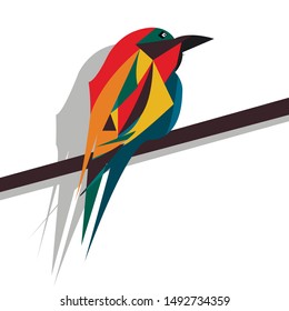 Cute polygonal bird vector cartoon illustration. Wild zoo animal icon. Adorable bird isolated on white. Forest fauna childish character. Simple flat design element for kids