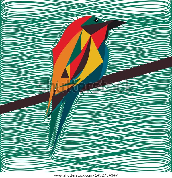 かわいい多角形の鳥のベクター画像漫画イラスト 野生動物のアイコン 白い背景に愛らしい鳥 森林動物の子どもっぽい性格 子ども向けのシンプルなフラットデザインエレメント のベクター画像素材 ロイヤリティフリー