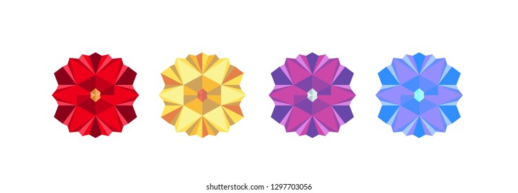 Cute polygonal flowers. Poly art style
