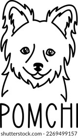 Cara de pomchi. Icono de cabeza de perro. Ilustración vectorial aislada dibujada a mano en estilo doodle sobre fondo blanco