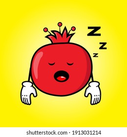 cute pomegranate cartoon mascot character funny expression tired and sleeping 