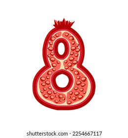 Cute pomegranate number 8, vector digit eight