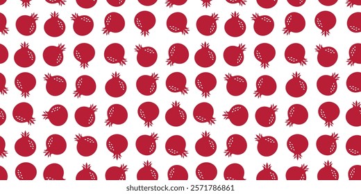 Cute Pomegranate Seamless Pattern On White Background. Red Pomegranate Fruit Doodle Vector Design
