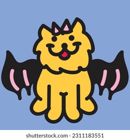 Cute Pomeranian Dog Devil Vector Illustration Icon 