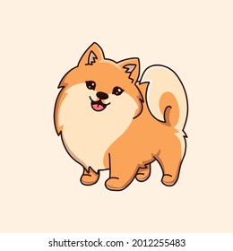 Cute pomeranian dog. Pomeranian Spitz. Vector Illustration of a Cute Little Pomeranian Puppy Isolated on White Background. Pets in cartoon style. Vector stock illustration. 