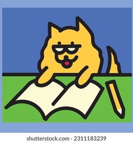 Cute Pomeranian Dog Study Vector Illustration Icon 