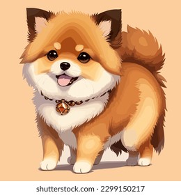 Cute pomeranian dog. Vector illustration of a dog.