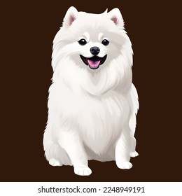 cute pomeranian drawn digital painting watercolor illustration