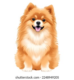 cute pomeranian drawn digital painting watercolor illustration