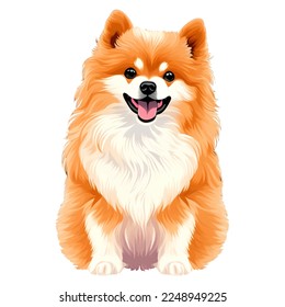 cute pomeranian drawn digital painting watercolor illustration