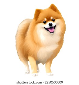 cute pomeranian drawn digital painting watercolor illustration