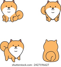 Cute pomeranian icons set. Vector illustration in cartoon style.