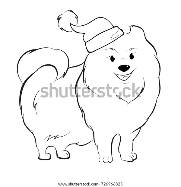 Cute Pomeranian Santa Coloring Page Stock Vector Royalty Free 726966823