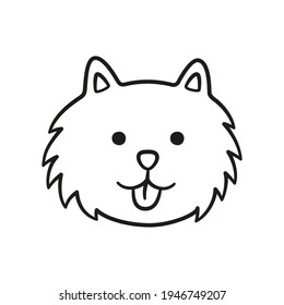 Cute Pomeranian Spitz Face. German Spitz Dog Head Icon. Hand Drawn Isolated Vector Illustration In Doodle Style On White Background