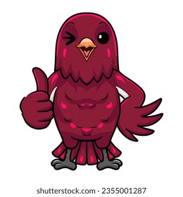 Cute pompadour cotinga bird cartoon giving thumb up