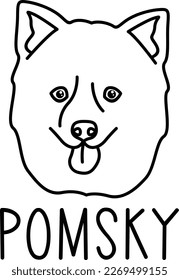 Cara de pomsky. Icono de cabeza de perro. Ilustración vectorial aislada dibujada a mano en estilo doodle sobre fondo blanco