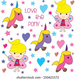 cute ponies and princesses vector illustration