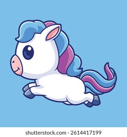 cute pony with colorful hair is jumping