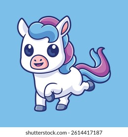 cute pony with colorful hair lifting one leg