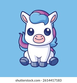 cute pony with colorful hair sitting facing forward